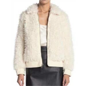 BCBGeneration Zip Front Fuzzy Faux Fur Jacket in Cream Size Medium Fully Lined
